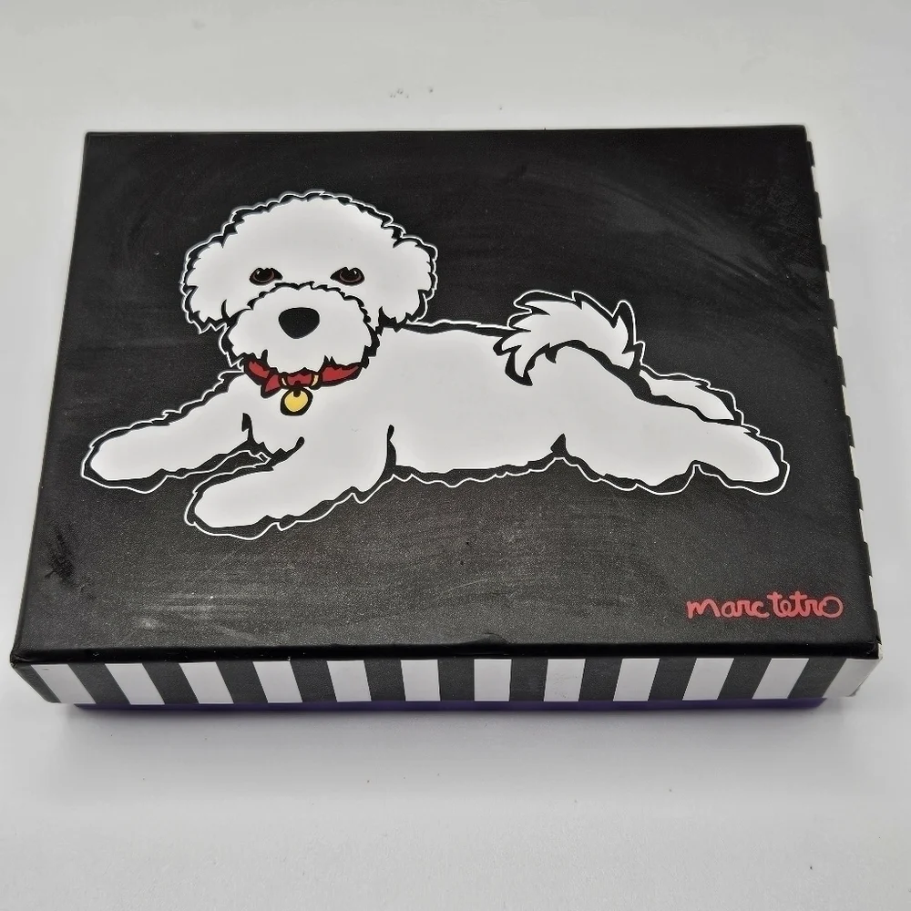 NEW Marc Tetro White Bichon Frise Dog Black Glitter Wristlet Wallet with Box